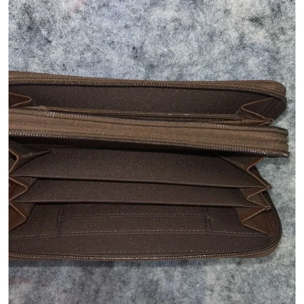 Mundi Genuine Leather Women's Wallet Clutch‎ Brown Multi Compartments Zip Around